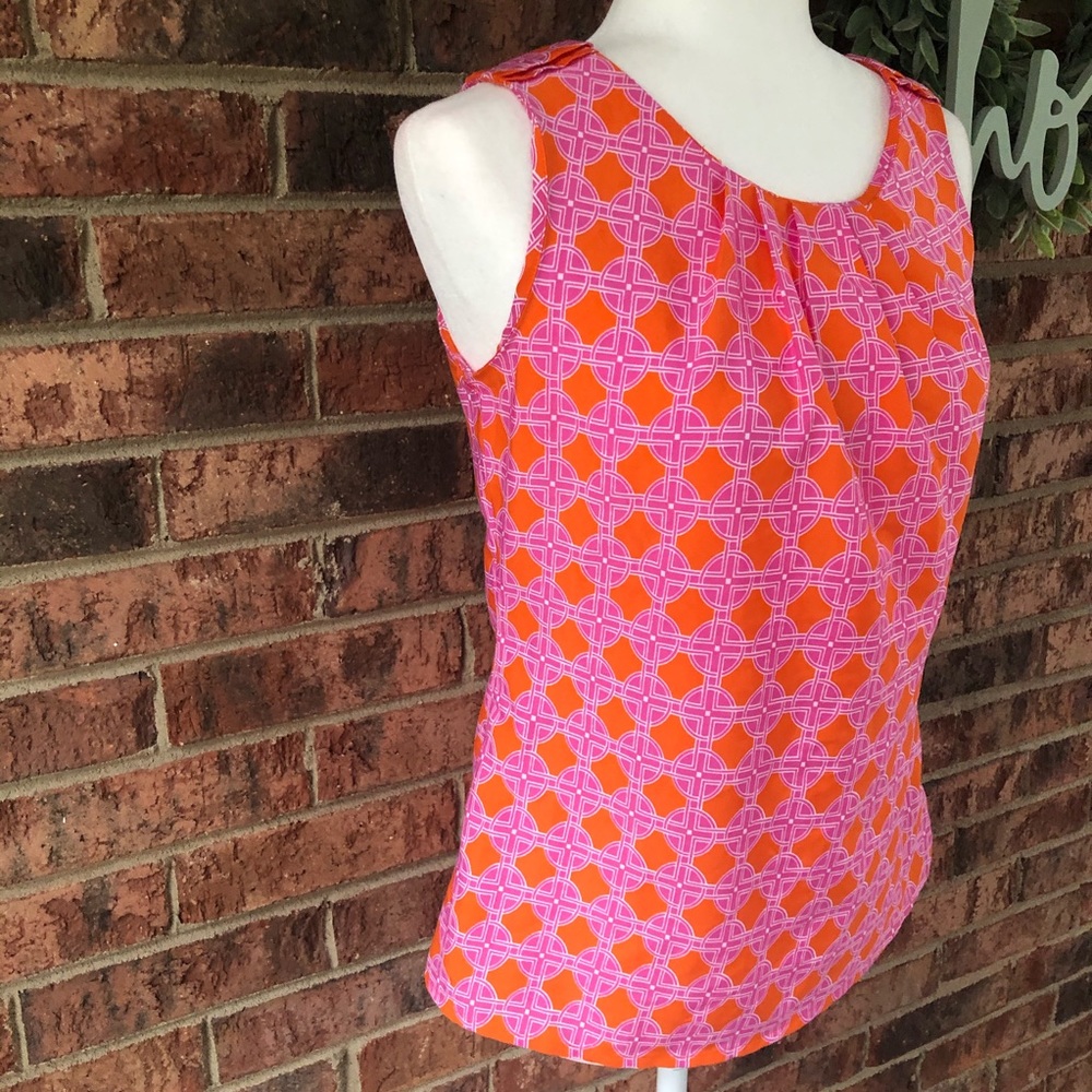 ✨5/$15 { BANANA REPUBLIC } Pink & Orange Printed Blouse - Picture 2 of 7